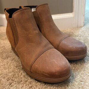 Sorel Boots Womens 7.5 Evie Ankle Booties Wedge Heel NL3816-242 Brown Leather